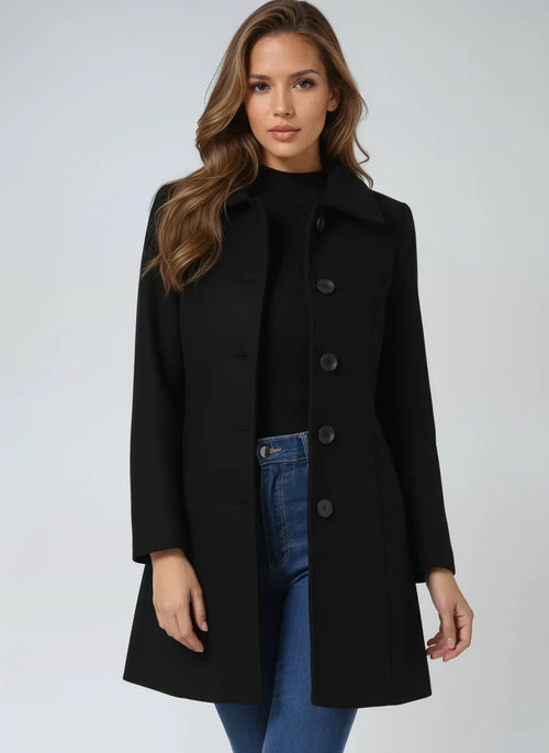 Women's A-Line Coat with Satin Lining, Black, view 2