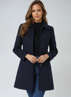 Women's A-Line Coat with Satin Lining, Dark Blue, view 3