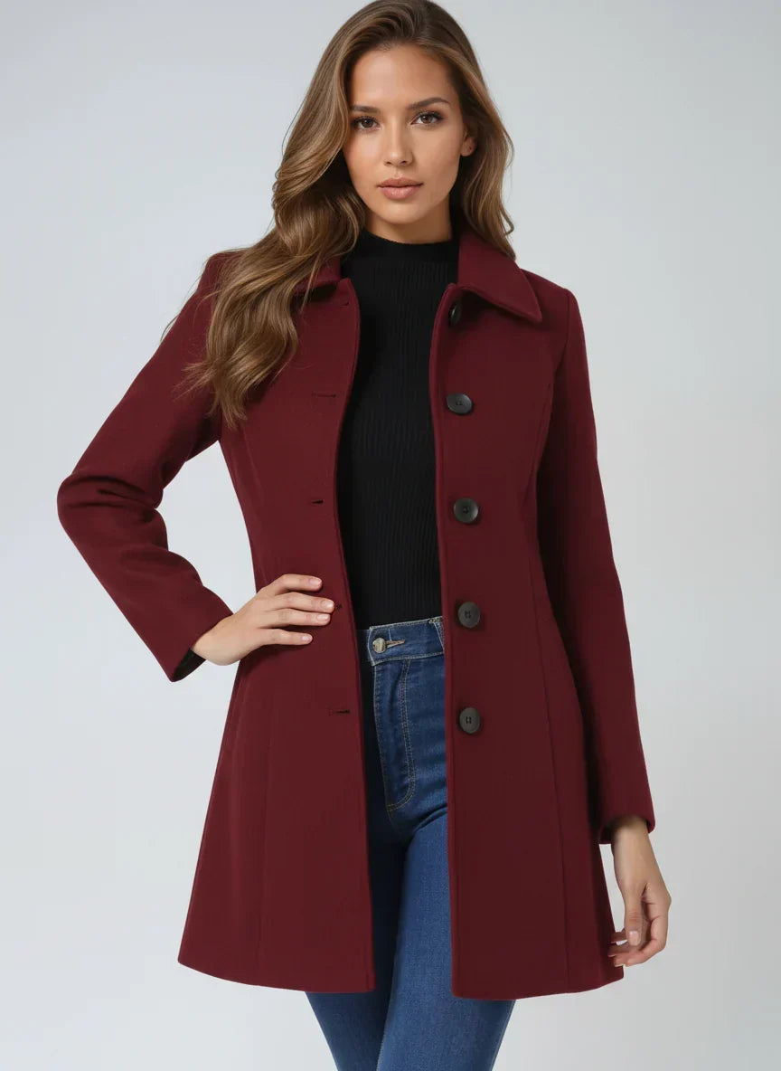 Women's A-Line Coat with Satin Lining, Dark Red, view 4