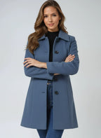 Women's A-Line Coat with Satin Lining, Blue, view 6