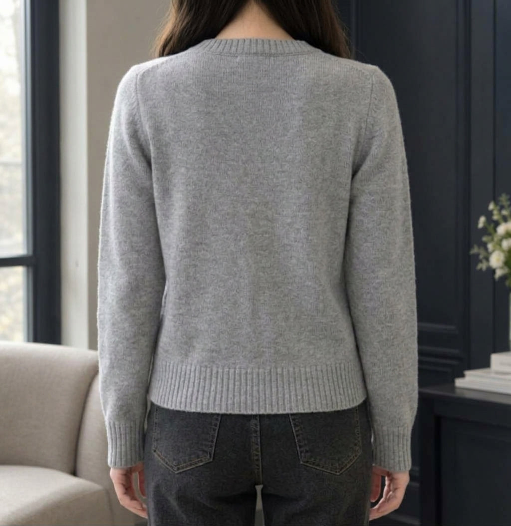 Women's Argyle Cardigan with Round Neck and Cream Buttons, view 2