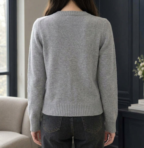 Women's Argyle Cardigan with Round Neck and Cream Buttons, view 2