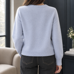 Women's Argyle Cardigan with Round Neck and Cream Buttons, view 4
