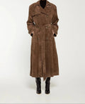 Women's Belted Faux-Suede Trench Coat, Brown, view 1
