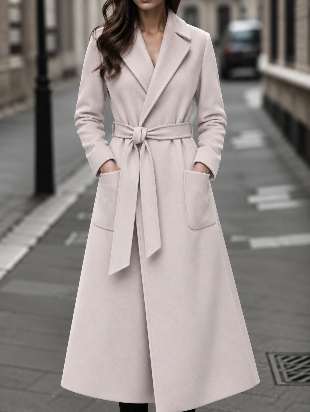 Women's Belted Maxi Coat with Patch Pockets, Khaki, view 5