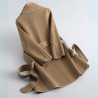 Women's Belted Wool-Blend Coat with Contrast Piping, view 2