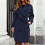 Women's Belted Wrap Coat with Bow-Tie Waist, Black, view 1