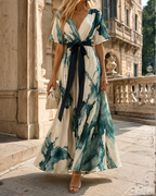 Women's Blue Watercolour Print Wrap Maxi Dress, Blue, view 1