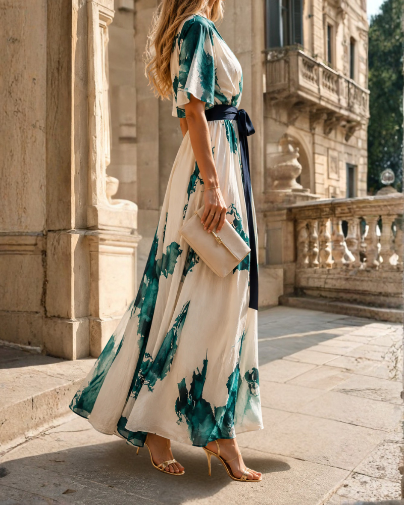 Women's Blue Watercolour Print Wrap Maxi Dress, view 2