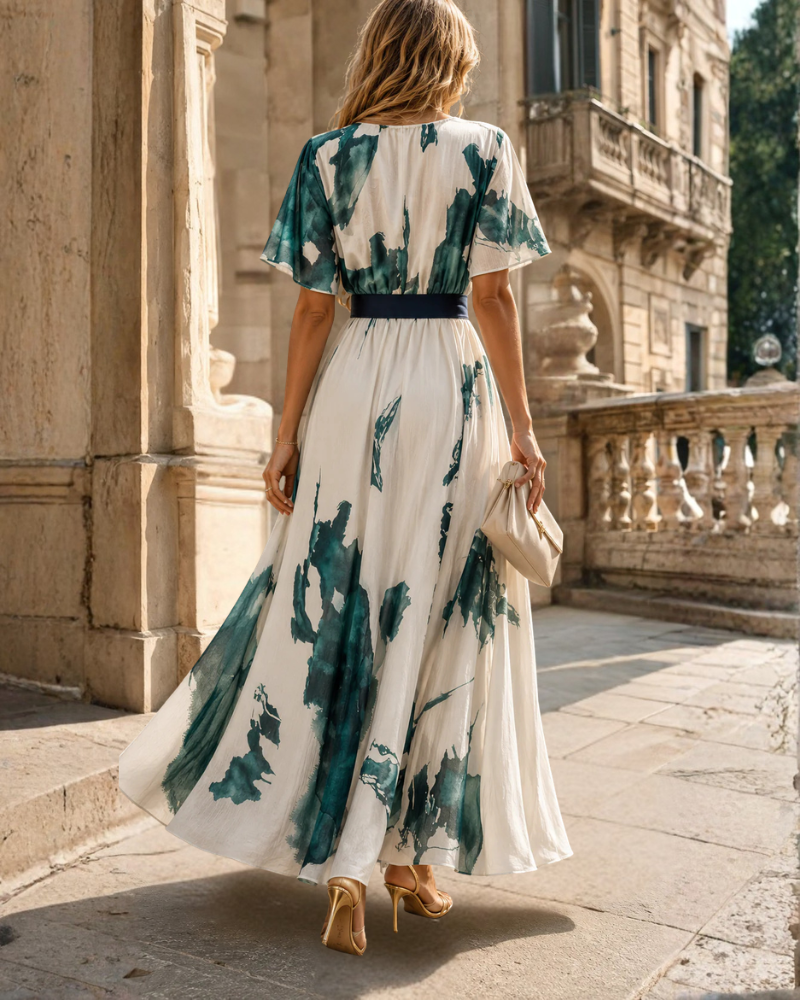 Women's Blue Watercolour Print Wrap Maxi Dress, view 3