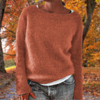 Women's Boat Neck Fine Knit Jumper, Orange, view 6