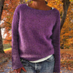 Women's Boat Neck Fine Knit Jumper, Purple, view 7