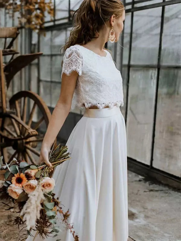 Women's Bridal Dress Set with Lace Crop Top and Maxi Skirt, view 2