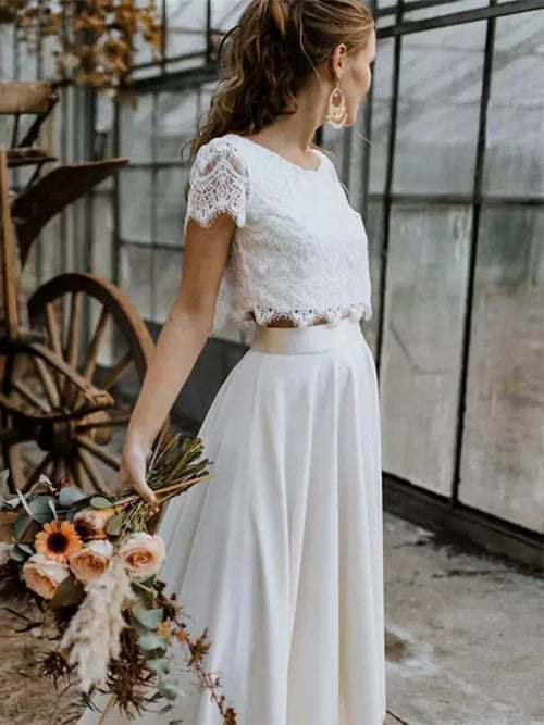Women's Bridal Dress Set with Lace Crop Top and Maxi Skirt, view 2