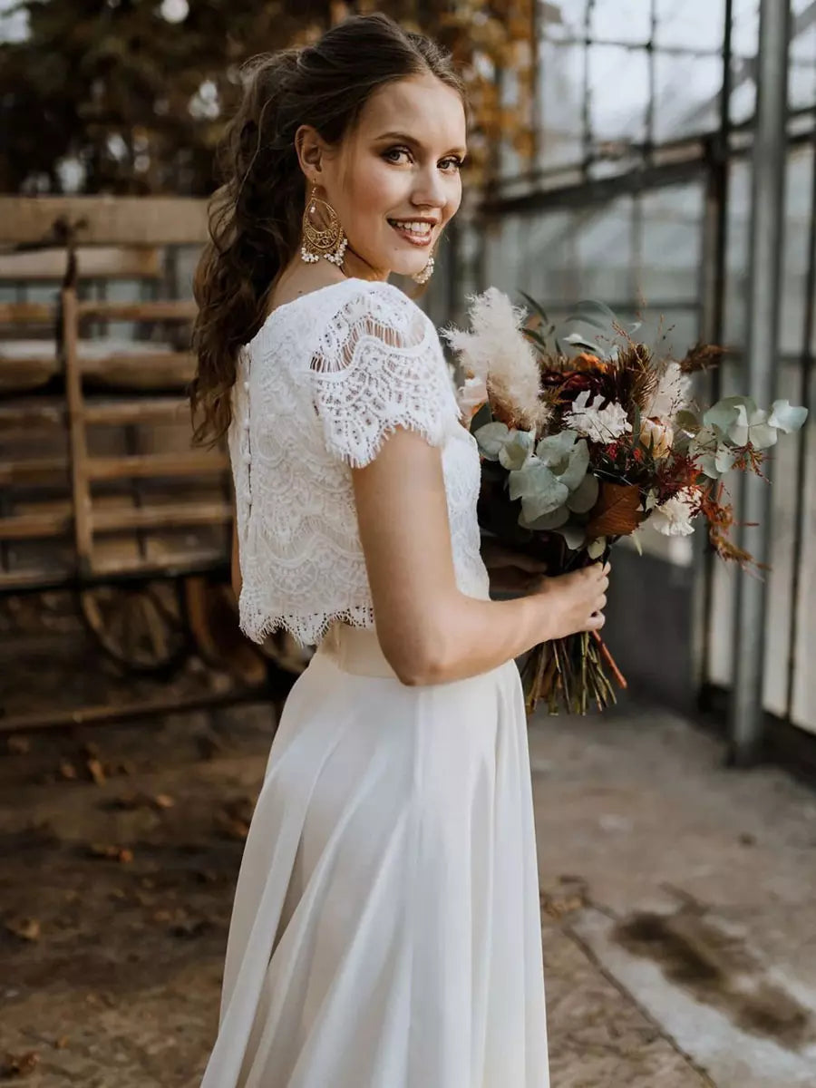Women's Bridal Dress Set with Lace Crop Top and Maxi Skirt, view 4