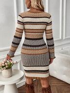 Women's Brown and Cream Striped Knit Mini Dress, view 2