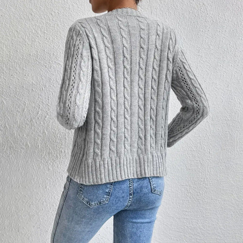Women's Cable and Pointelle Knit Cardigan with Tortoiseshell Buttons, view 2