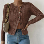 Women's Cable and Pointelle Knit Cardigan with Tortoiseshell Buttons, Brown, view 4