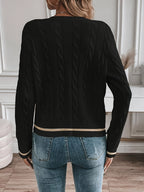 Women's Cable Knit Cardigan with Gold-Tone Trim, view 2