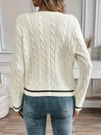 Women's Cable Knit Cardigan with Gold-Tone Trim, view 4
