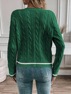 Women's Cable Knit Cardigan with Gold-Tone Trim, view 10