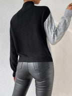 Women's Cable Knit Colour Block Jumper with Mock Neck, view 3