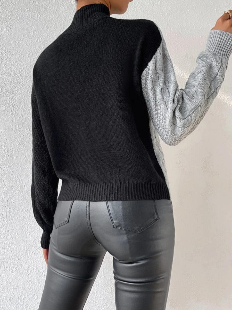 Women's Cable Knit Colour Block Jumper with Mock Neck, view 3