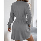 Women's Cable Knit Dress with Fitted Waist and Flared Skirt, view 2