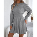 Women's Cable Knit Dress with Fitted Waist and Flared Skirt, view 3