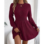 Women's Cable Knit Dress with Fitted Waist and Flared Skirt, view 6