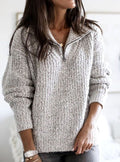 Women's Cable-Knit Half-Zip Collar Jumper, Grey, view 1