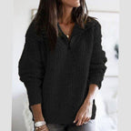 Women's Cable-Knit Half-Zip Collar Jumper, Black, view 4