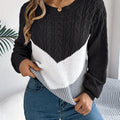 Women's Cable Knit Jumper with Chevron Colour Block Panel, Black, view 1