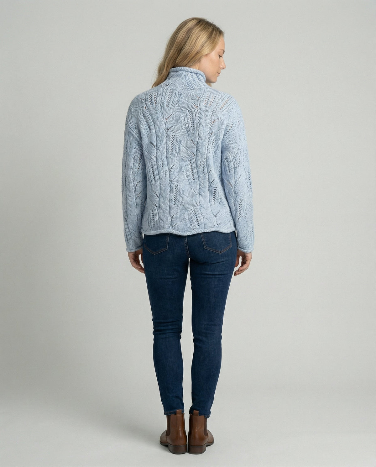 Women's Cable Knit Jumper with Pointelle Turtleneck, view 2