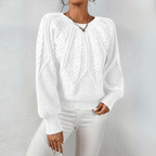 Women's Cable Knit Jumper with Puff Sleeves, White, view 3