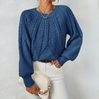 Women's Cable Knit Jumper with Puff Sleeves, Blue, view 7