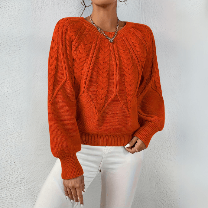 Women's Cable Knit Jumper with Puff Sleeves, Orange, view 9