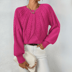 Women's Cable Knit Jumper with Puff Sleeves, Pink, view 10