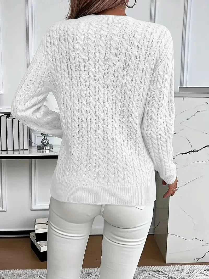 Women's Cable Knit Jumper with Ribbed Crew Neck, view 2
