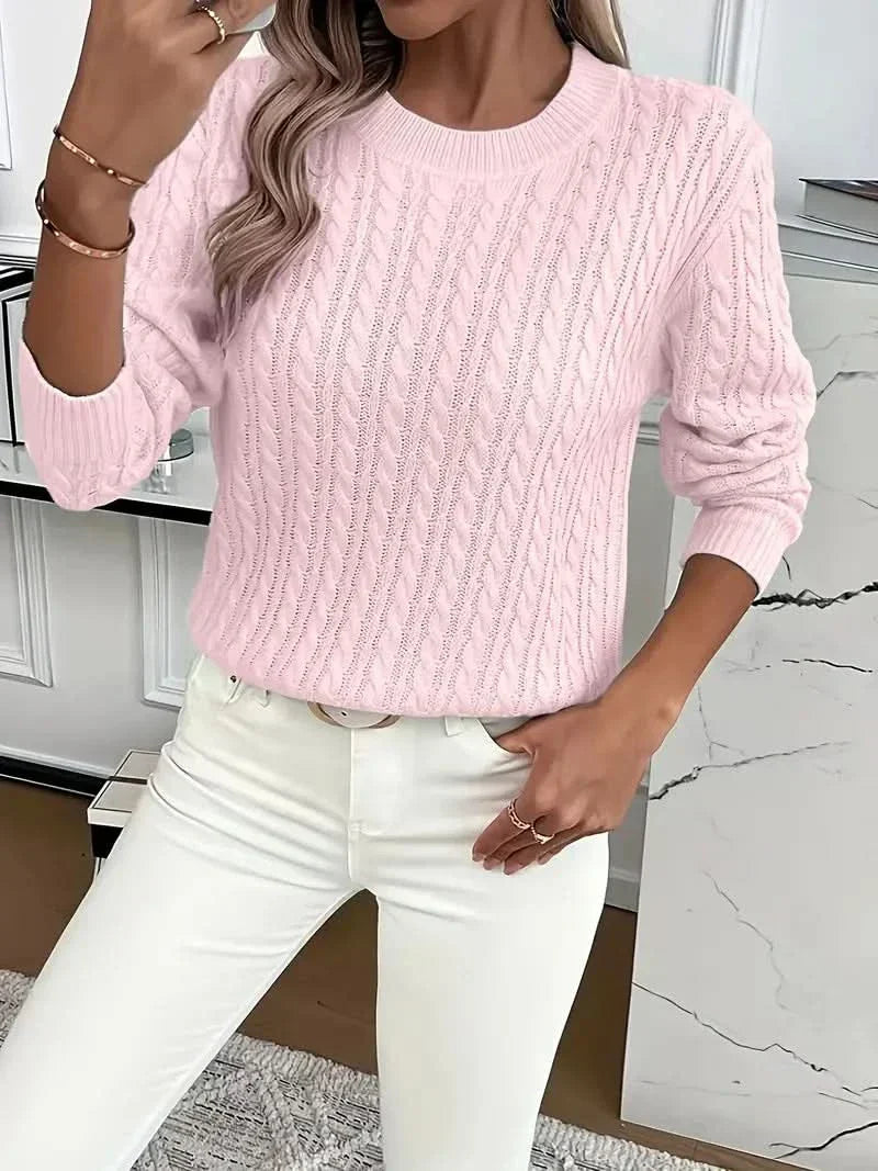 Women's Cable Knit Jumper with Ribbed Crew Neck, view 4