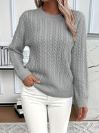 Women's Cable Knit Jumper with Ribbed Crew Neck, Grey, view 5