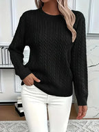 Women's Cable Knit Jumper with Ribbed Crew Neck, Black, view 8