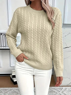 Women's Cable Knit Jumper with Ribbed Crew Neck, Khaki, view 10