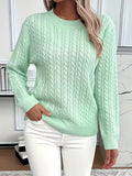 Women's Cable Knit Jumper with Round Neck and Ribbed Cuffs, Green, view 1