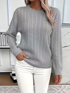 Women's Cable Knit Jumper with Round Neck and Ribbed Cuffs, Grey, view 8