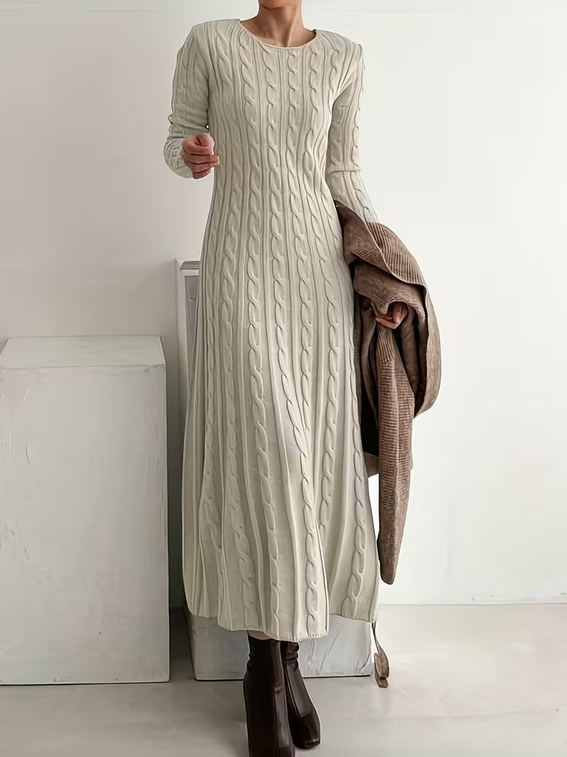 Women's Cable Knit Maxi Dress with Long Sleeves, Apricot, view 1