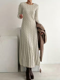 Women's Cable Knit Maxi Dress with Long Sleeves, Apricot, view 1
