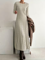 Women's Cable Knit Maxi Dress with Long Sleeves, Apricot, view 1