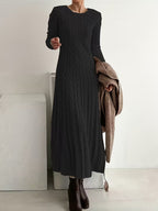 Women's Cable Knit Maxi Dress with Long Sleeves, Black, view 3