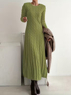 Women's Cable Knit Maxi Dress with Long Sleeves, Green, view 4